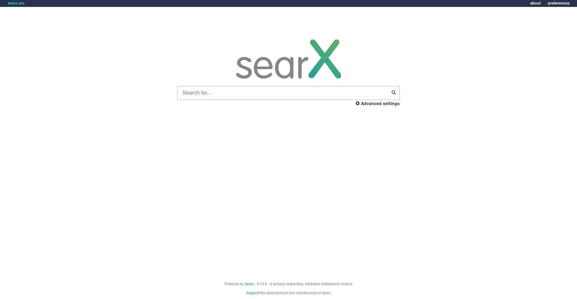 The homepage of Searx.com