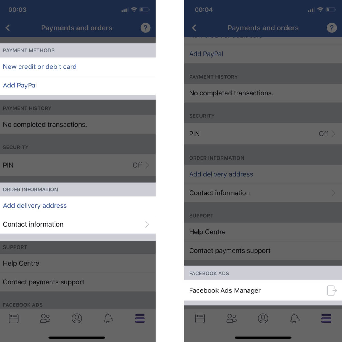 Screenshots showing the specific payment settings you should change to keep your data safe on Facebook.