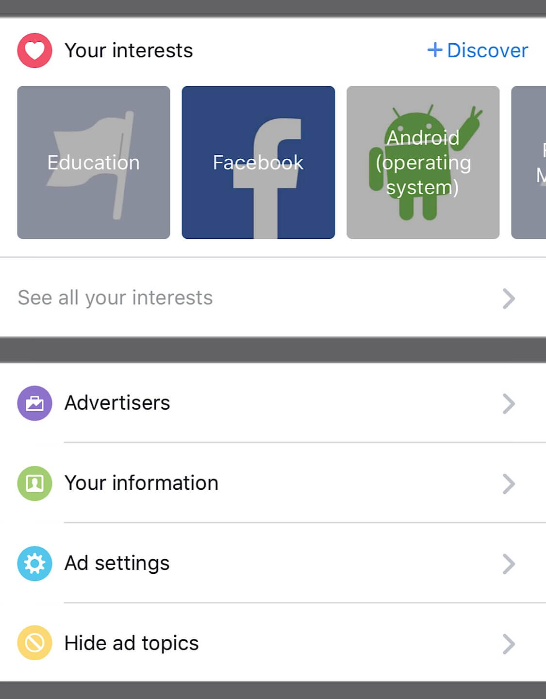 Screenshots showing the specific ad preference settings you should change to improve your privacy on Facebook.