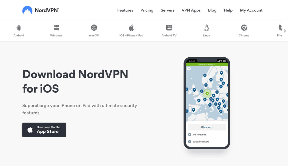 A screenshot showing the NordVPN apps page.