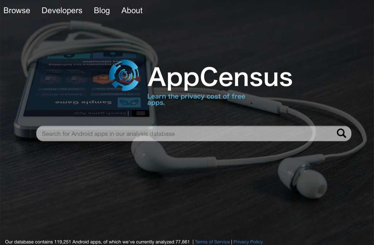 A screenshot of the AppCensus home page.