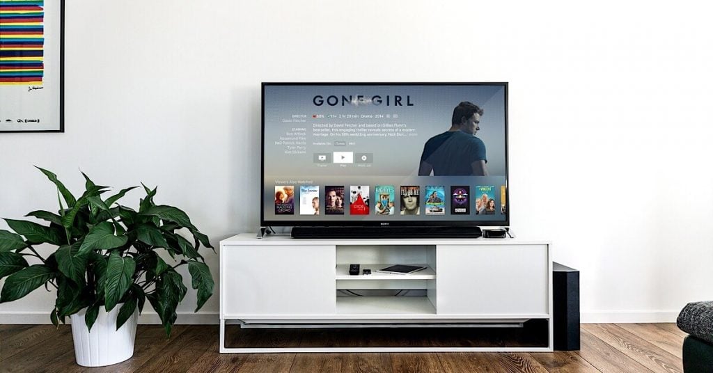 A Sony smart TV on a stand.