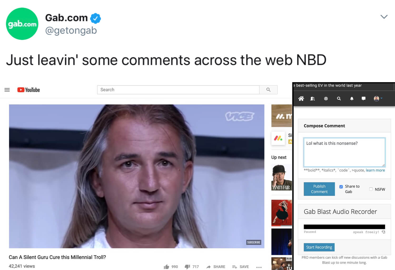 The Dissenter browser extension being used on a Vice Media YouTube video.