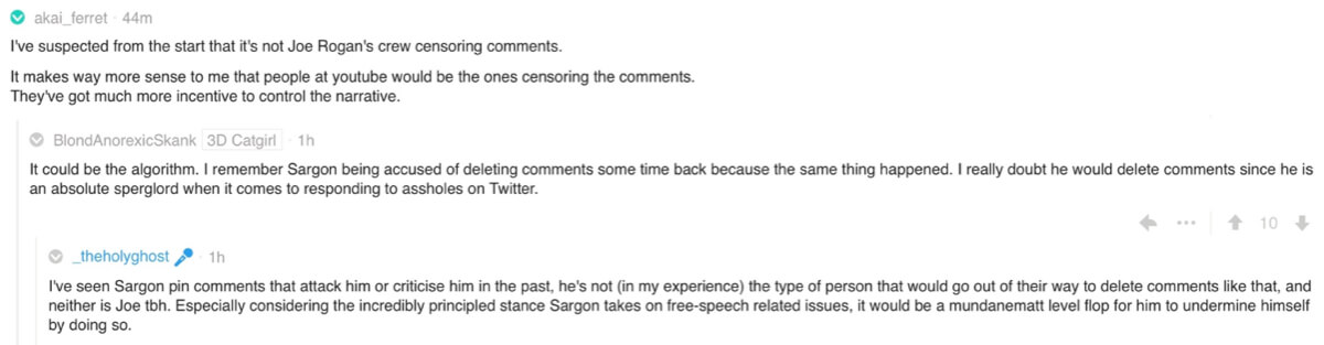 Reddit comments on the Joe Rogan/Jack Dorsey podcast fallout.