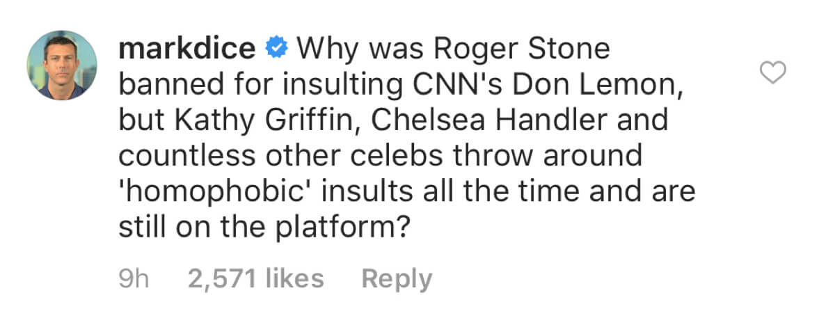 A screenshot of @markdice’s reply to @joerogan on Instagram.