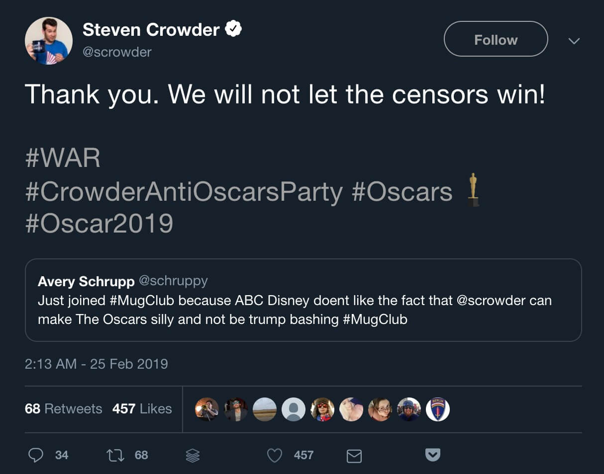 Steven Crowder’s tweet vowing not to let the censors win.