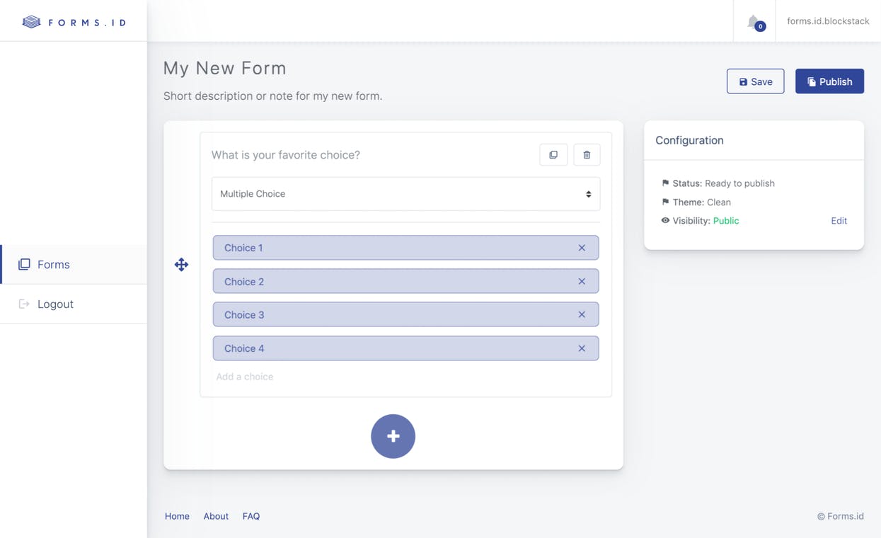 A web interface that shows the create-a-form process in forms.id