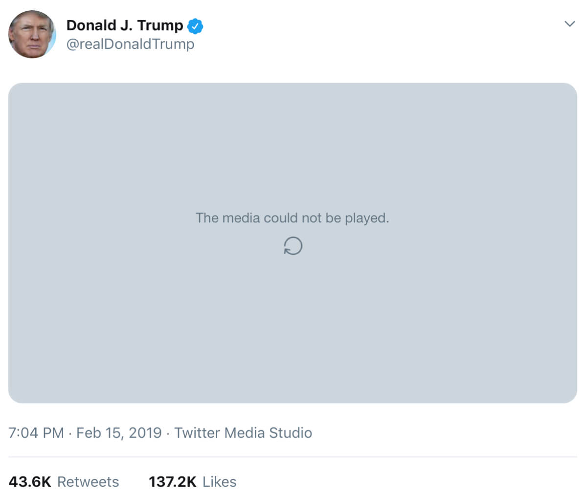 Trump’s tweet containing the now disabled meme video.