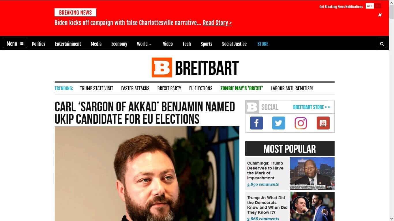 Breitbart’s article about Carl Benjamin’s UKIP MEP candidacy.