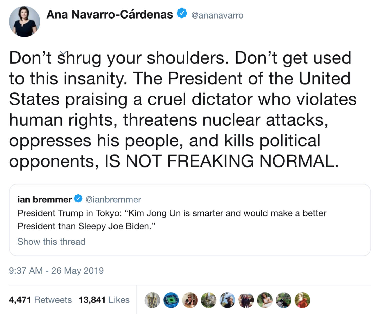 Ana Navarro-Cárdenas sharing the fake Trump quote on Twitter.