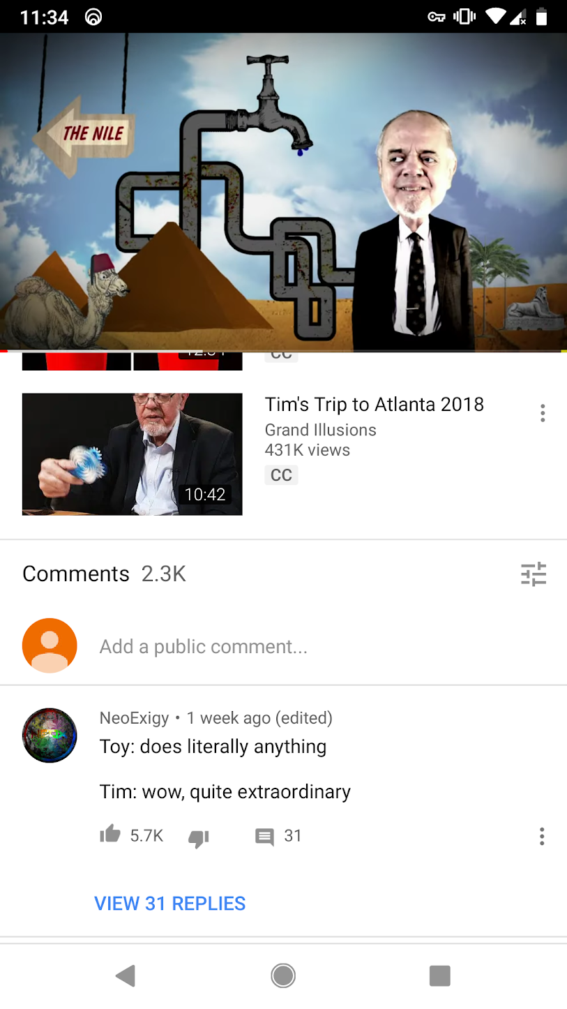 The current comments layout in the YouTube Android app.
