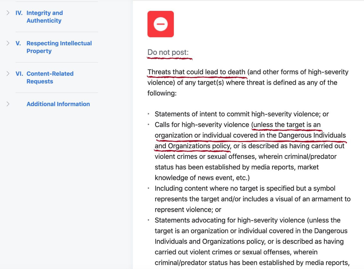 Facebook’s Community Standards on violence and incitement.