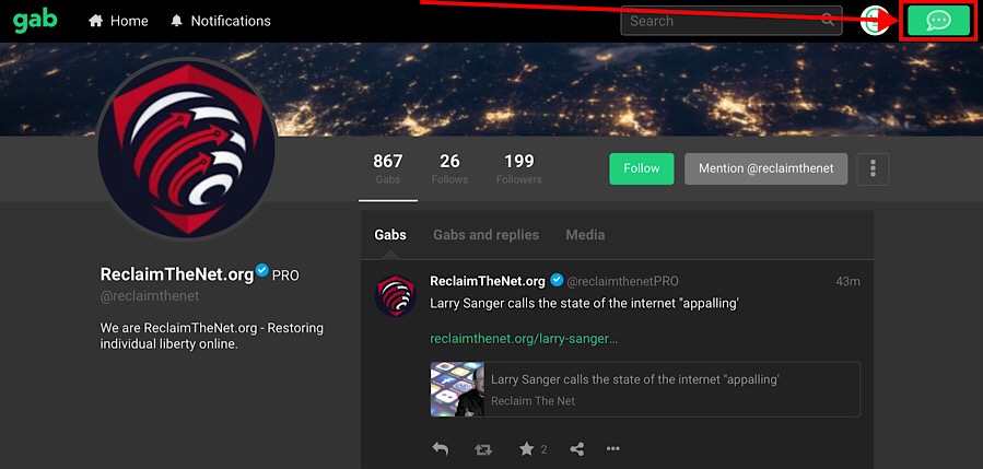 The “Compose new Gab” button.
