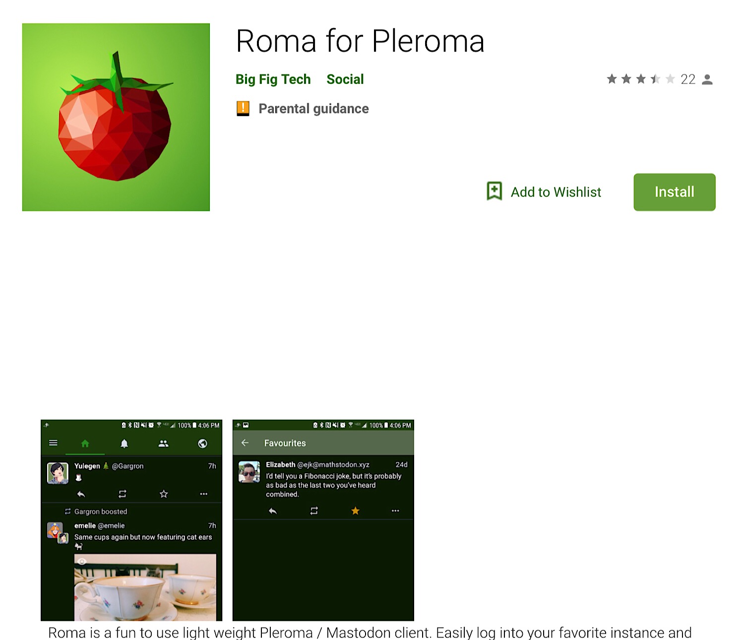 The Roma for Plemora Android app.