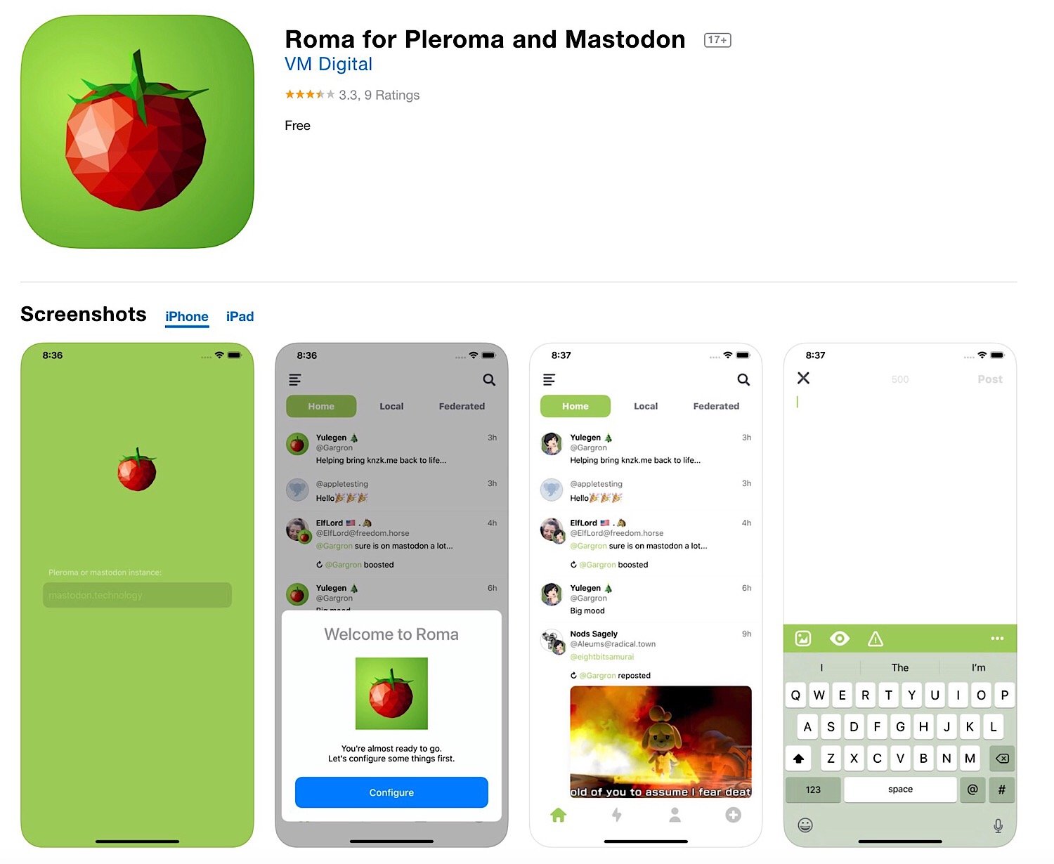 The Roma for Plemora and Mastodon iOS app.