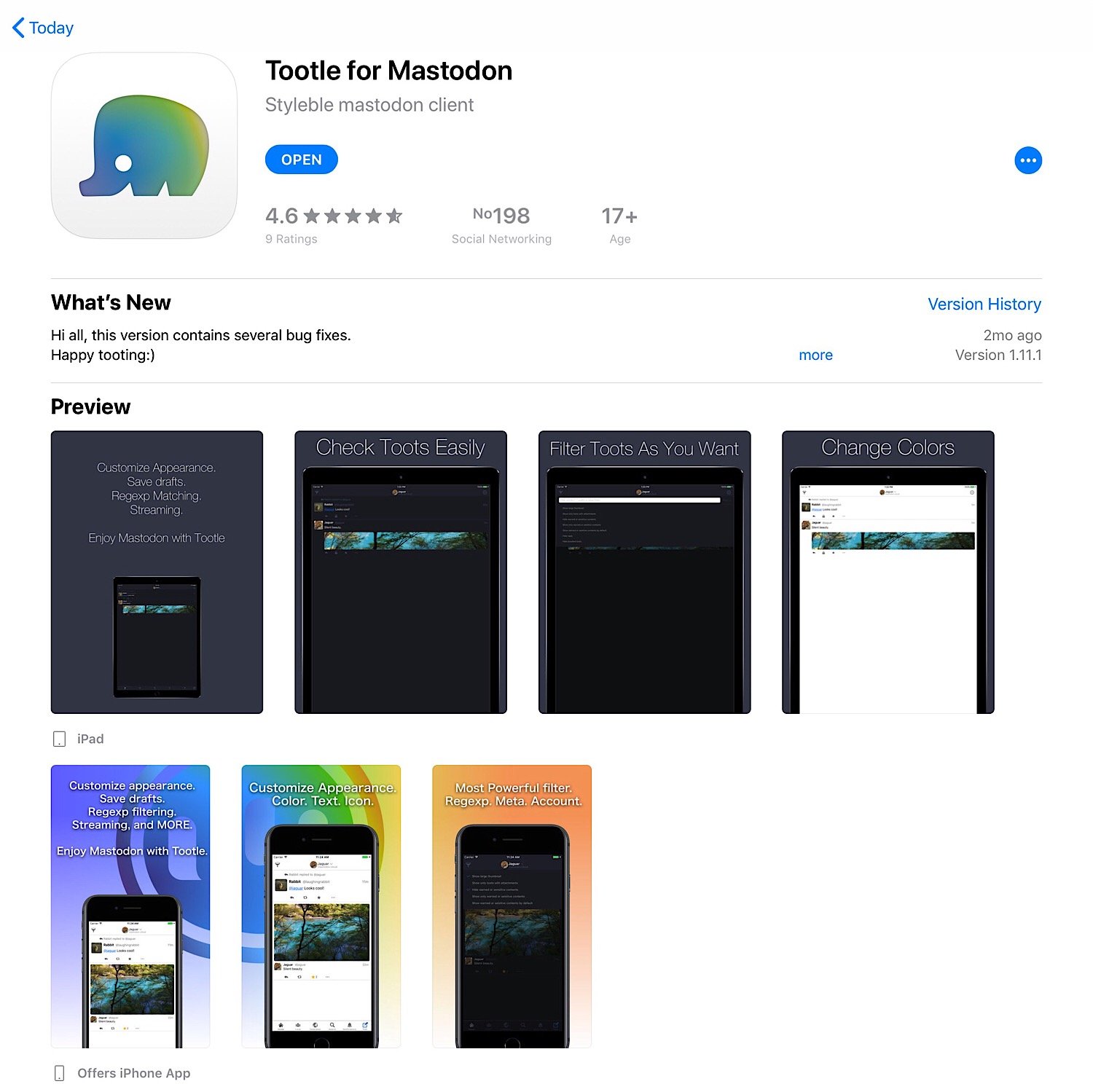 The Tootle for Mastodon iOS app.