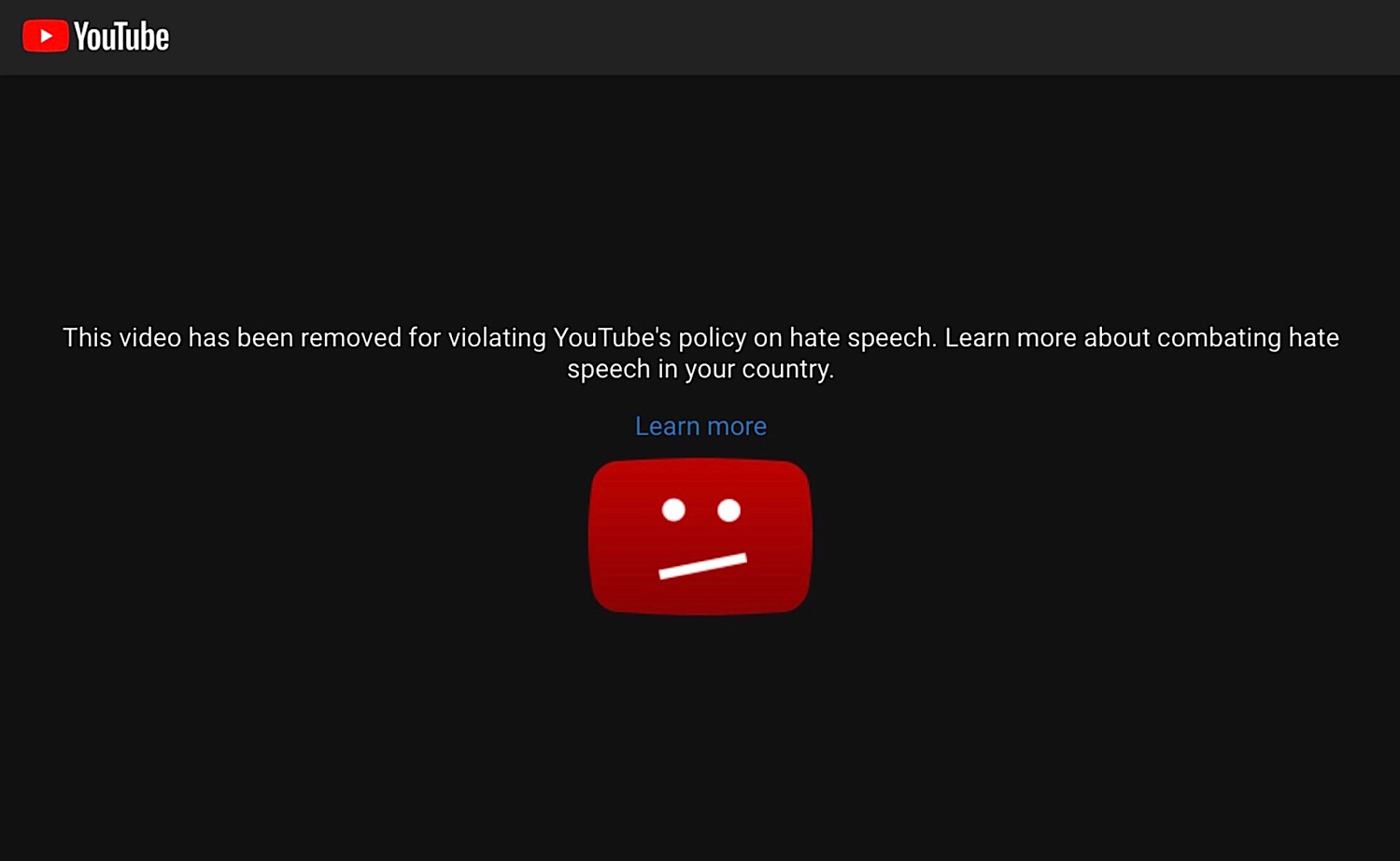 The message saying Soph’s video has been removed for “hate speech.”