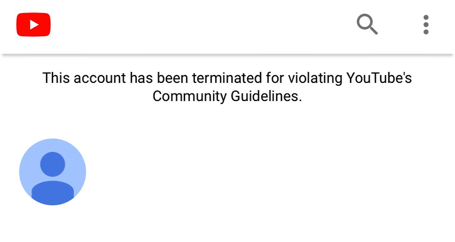 The message saying Soph’s YouTube channel has been terminated for violating YouTube’s community guidelines.