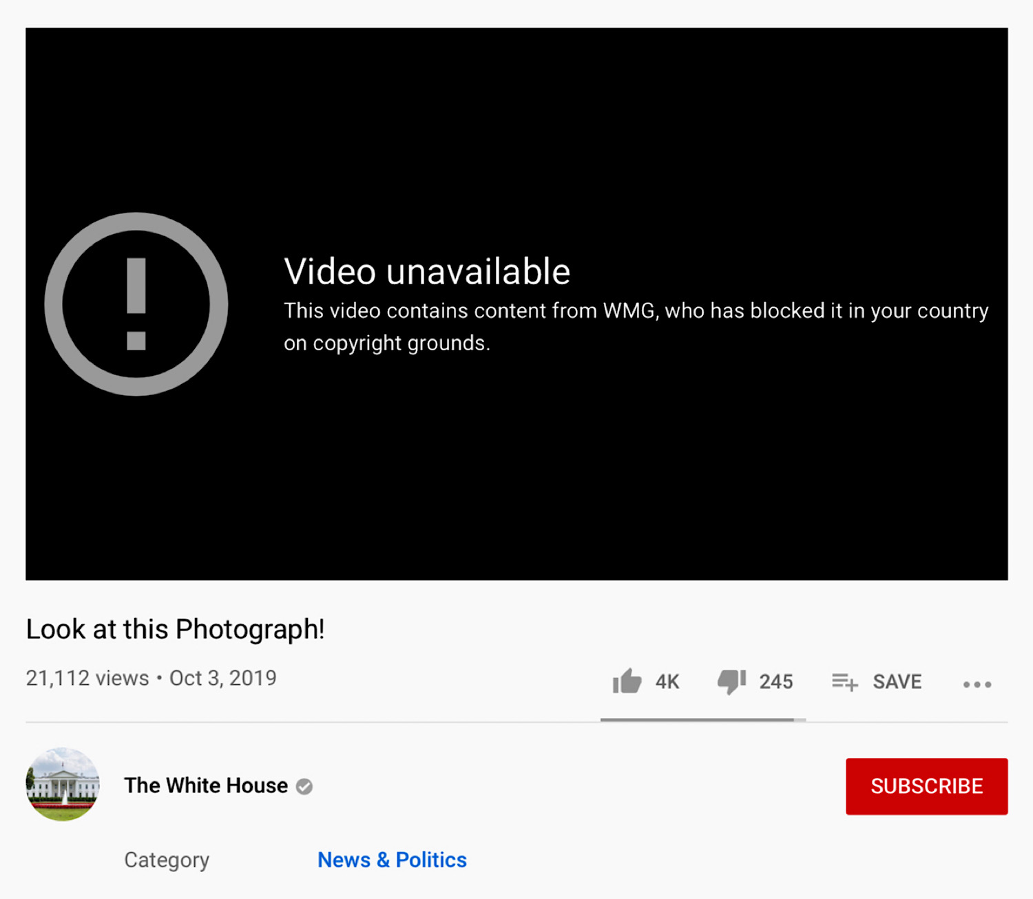 President Trump’s “Look at this Photograph!” YouTube video which has been copyright blocked.