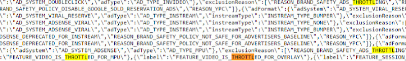 The “throttling” and “throttled” labels in YouTube’s code