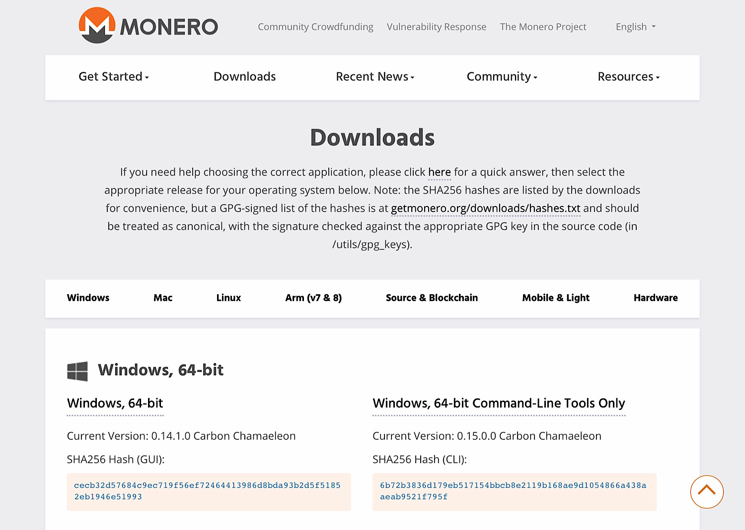 The Monero download page.