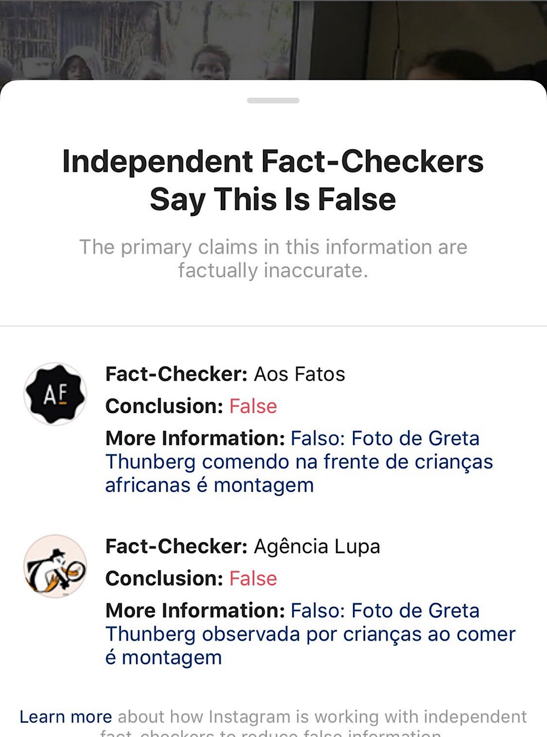 The meme now links to a fact-check notice showing several fact-checkers deciding that it’s false (Summit News)