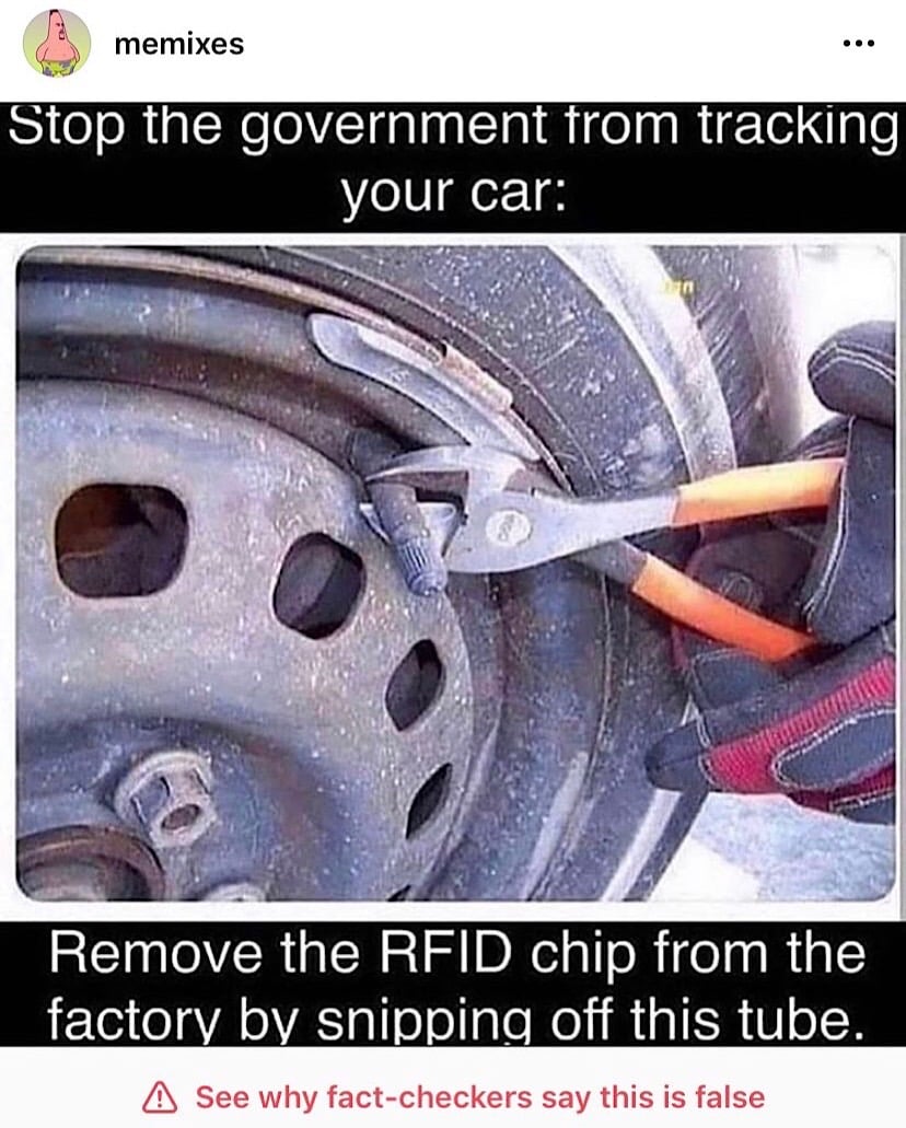 A car tire meme that’s been fact-checked, labeled false, and hidden by Instagram (Instagram - <a href="https://www.instagram.com/memixes/">@memixes</a>)