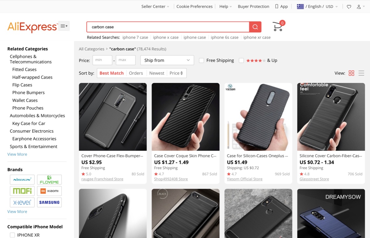 Some cheap carbon cases from AliExpress, most of which Lew claims are actually made from plastic