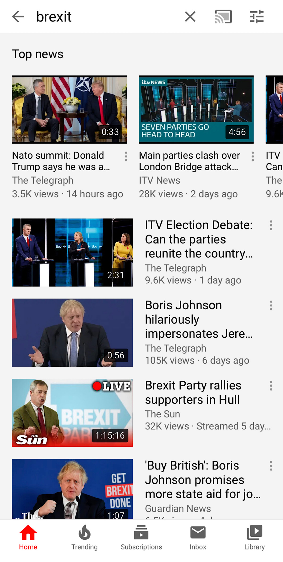 YouTube search results for “Brexit”