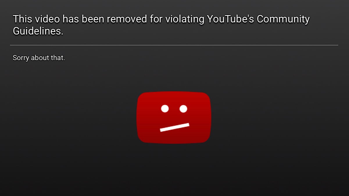 A message saying Rae’s video has been removed for violating YouTube’s community guidelines (YouTube - Kendall Rae)