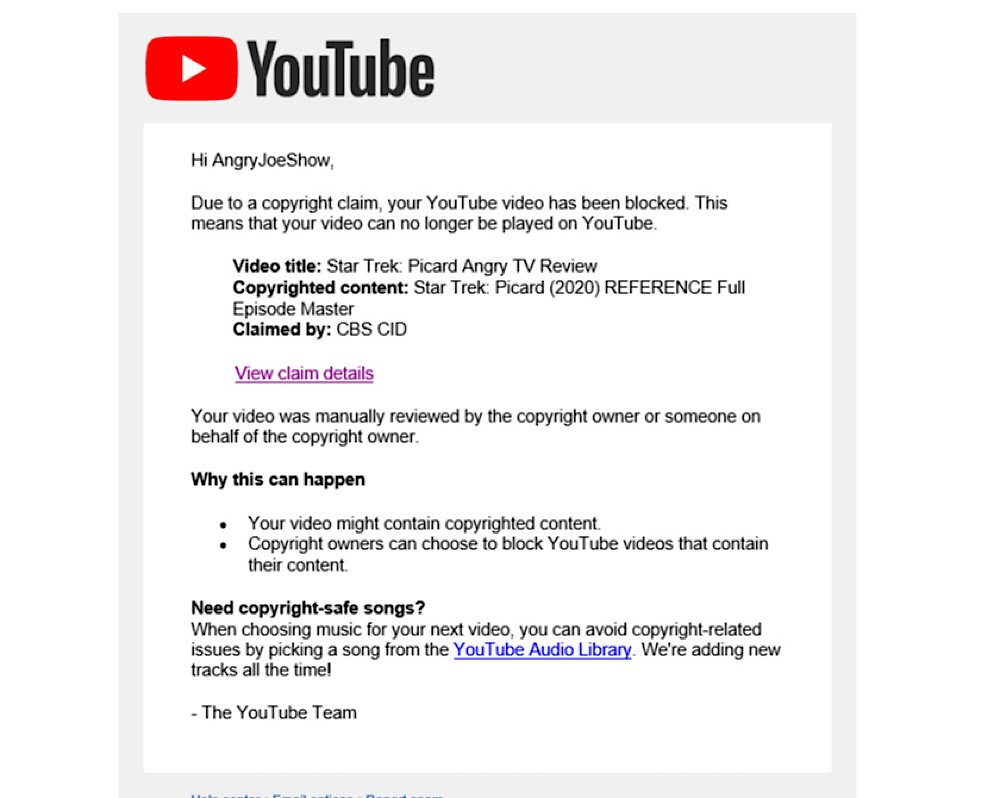 YouTube emailed Vargas telling him the video was blocked worldwide (Twitter - @AngryJoeShow)