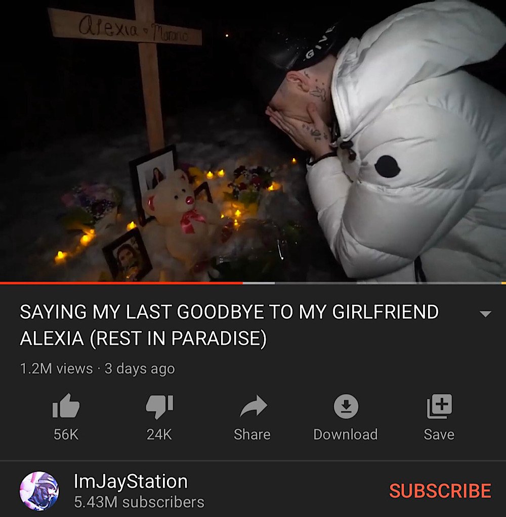 JayStation pretended to visit a roadside memorial for Marano in his second video about her supposed death (YouTube - ImJayStation)