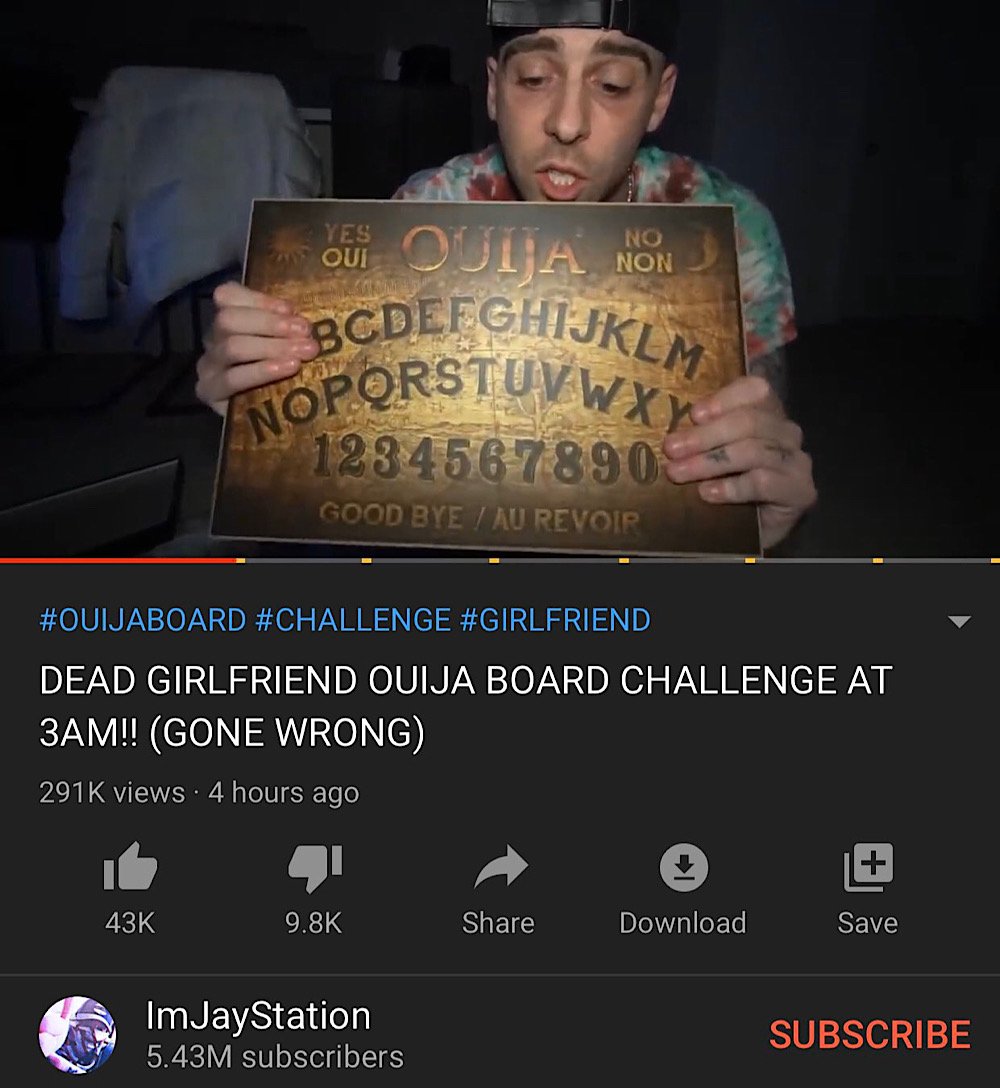 JayStation claimed to have contacted Marano via a ouija board in his third video about her supposed death (YouTube - ImJayStation)