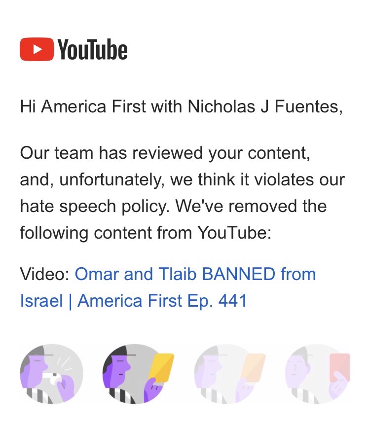 YouTube has removed one of Fuentes’ videos from August 2019 for violating its controversial hate speech rules