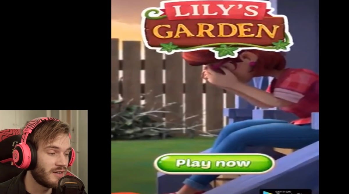 PewDiePie reacts to a Facebook ad for the Lily’s Garden mobile game (YouTube - PewDiePie)