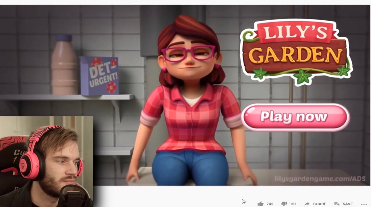 PewDiePie reacts to a Lily's Garden ad which sexualizes the game (YouTube - PewDiePie)
