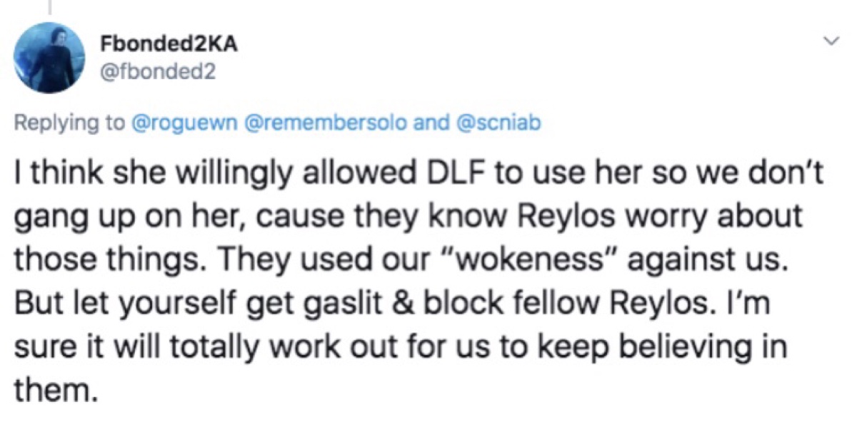 One Reylo accused Buchman of using their “wokeness” against them (Twitter - @saltandrockets)