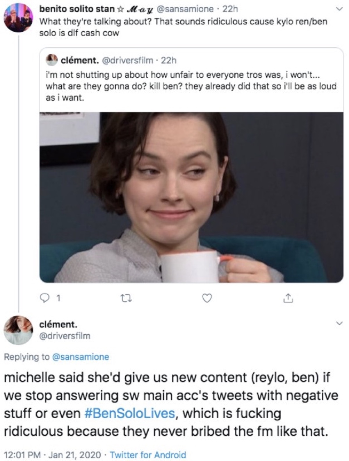 One Reylo accused Buchman of bribing them (Twitter - @saltandrockets)