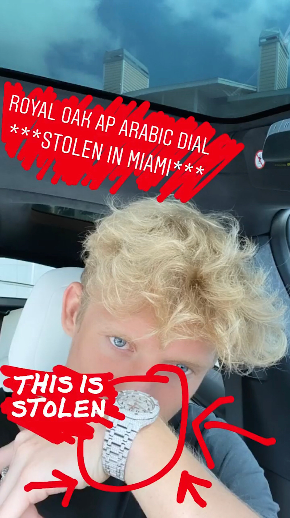 Tfue posted an Instagram Story saying his Royal Oak AP Arabic Dial watch had been stolen (Instagram - @tfue)