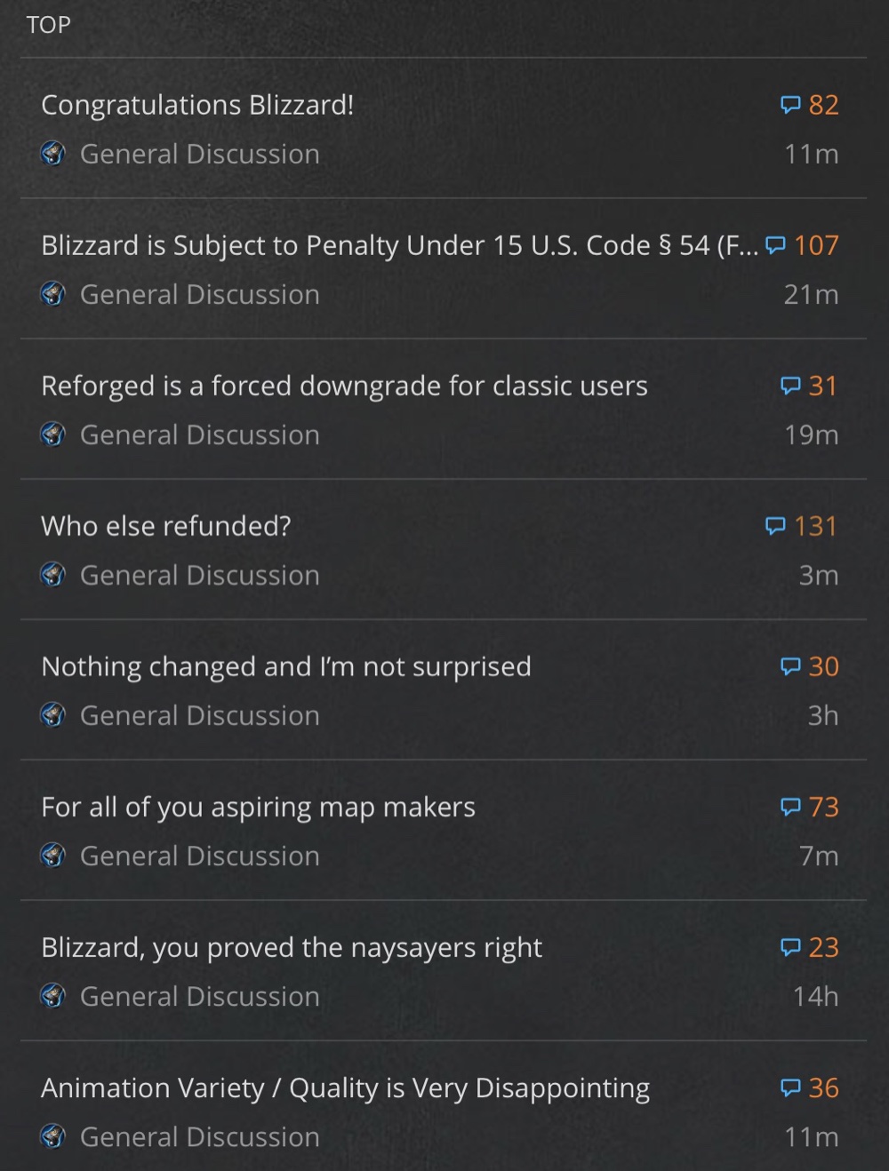 The official Warcraft 3 forum’s top posts are filled with complaints about Warcraft 3: Reforged