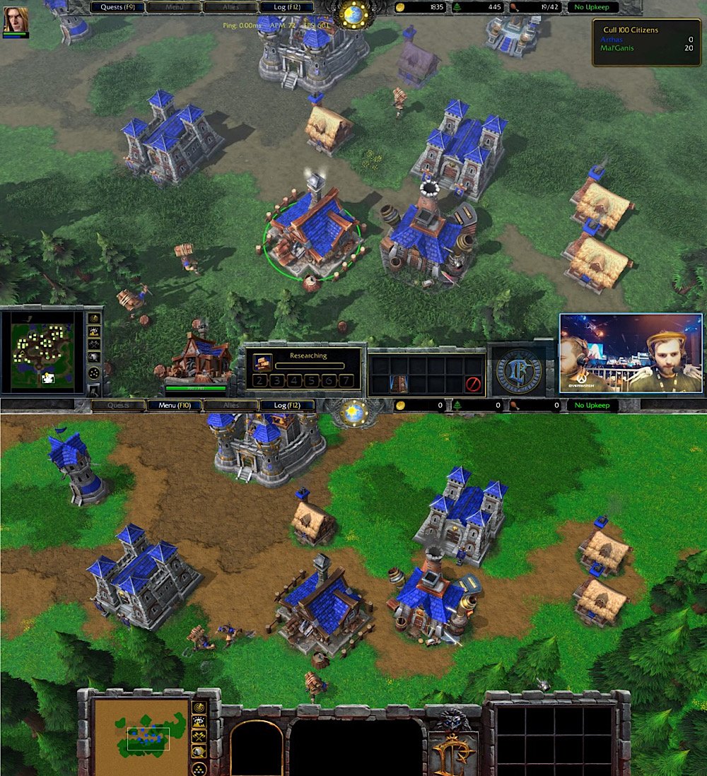 A comparison of Warcraft 3’s graphics in a base camp from the old classic version and the new reforged version (Twitter - @folyqe)