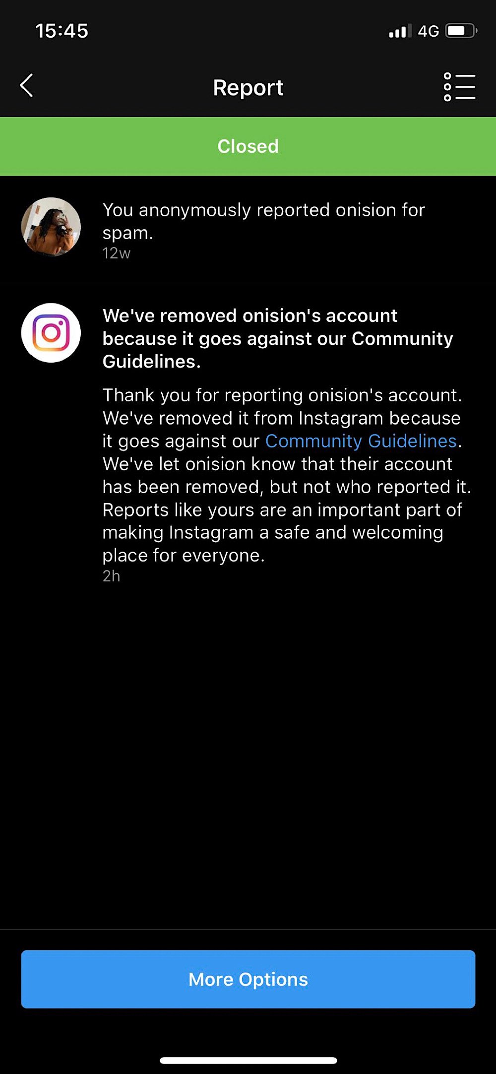 Twitter user @seeoftrees_ claimed her report led to Onision’s Instagram account being deleted