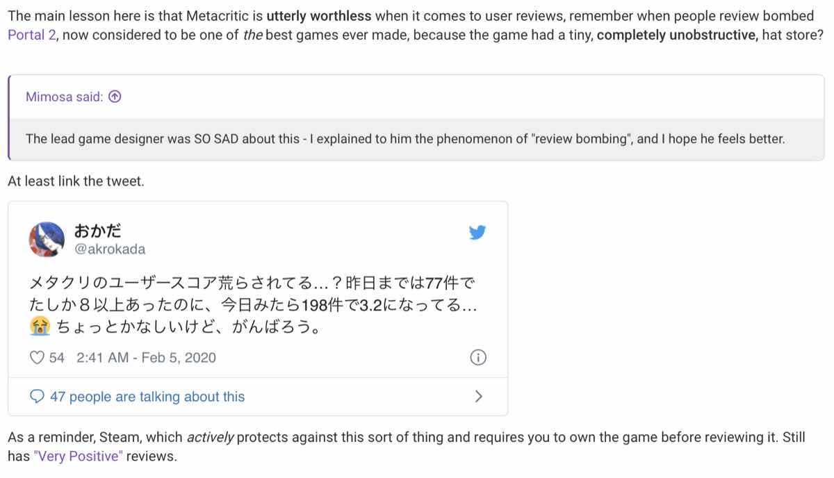The ResetEra member claimed that the “main lesson” was Metacritic’s reviews being “utterly worthless”