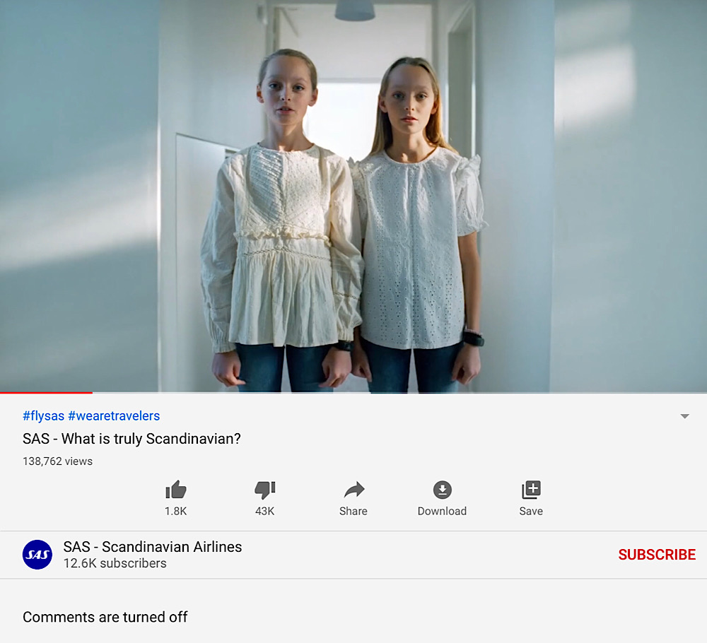 The “SAS - What is truly Scandinavian?” YouTube video has a dislike/like ratio of around 24/1 (YouTube - SAS - Scandinavian Airlines)
