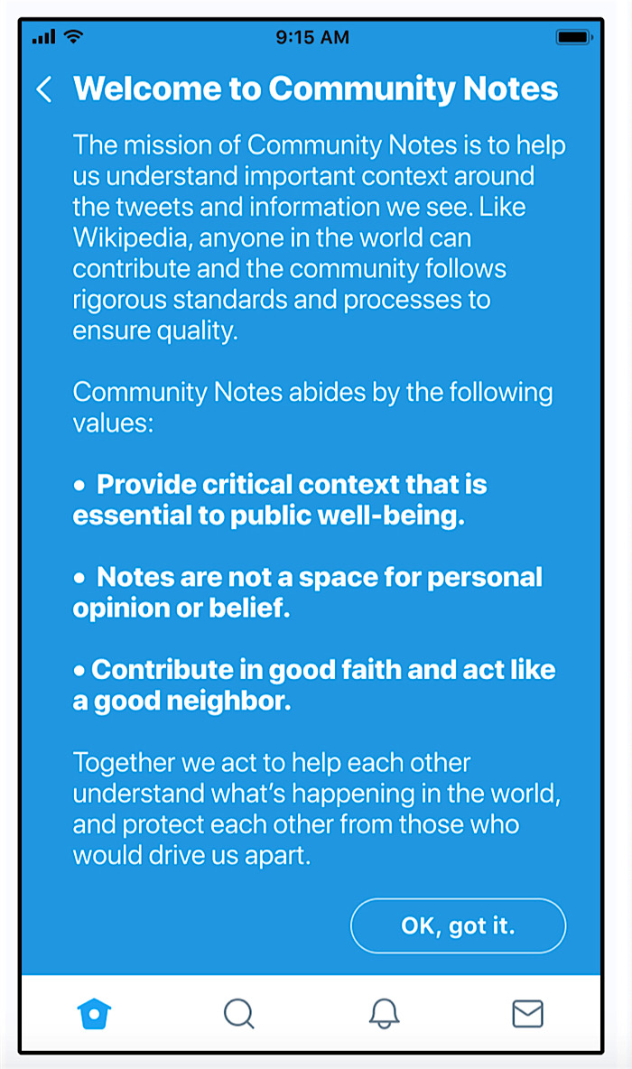 The demo of the Community Notes feature asks users to fact-check “harmfully misleading” tweets in exchange for “points” (NBC News)