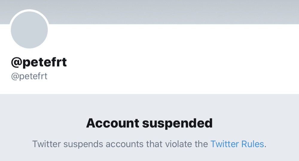 @petefrt was suspended after Milman said the account was a “suspected bot”