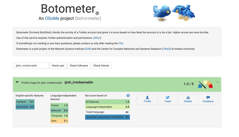 Botometer analysis of @petefrt before it was deleted gave it a 2% probability of being a bot (Twitter - @aengus_b)