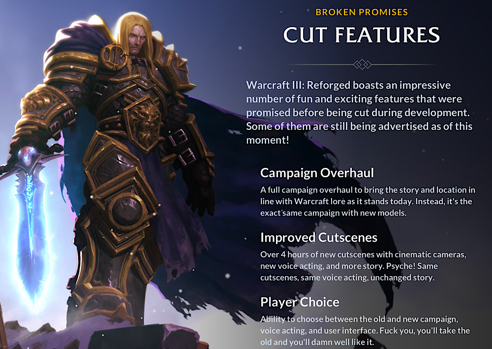 Warcraft 3: Refunded lists the “exciting features that were promised before being cut during development”
