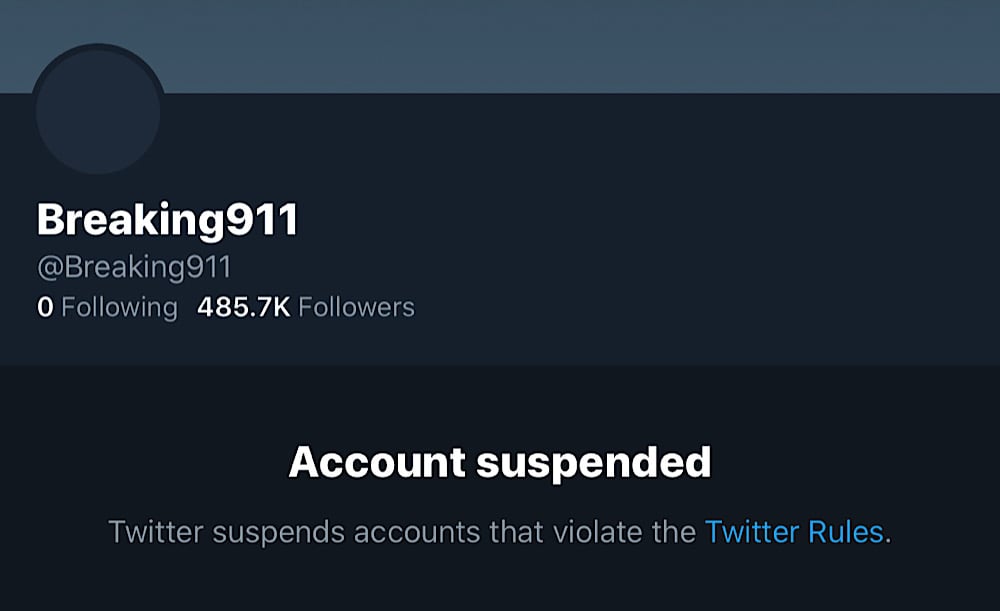 Breaking911 has been suspended from Twitter (Twitter - @Breaking911)