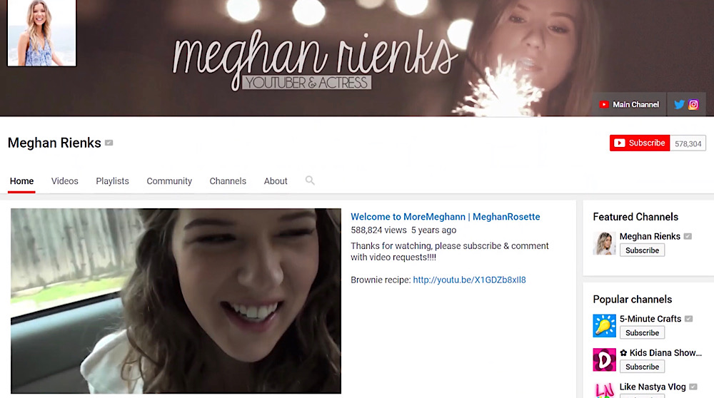 Rienks’ vlog channel contained her videos and branding before hackers took control (YouTube - Meghan Rienks)